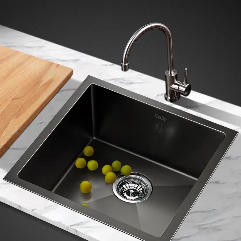 Cefito Kitchen Sink 51x45CM Stainless Steel Sink Drain Strainer Handmade Black