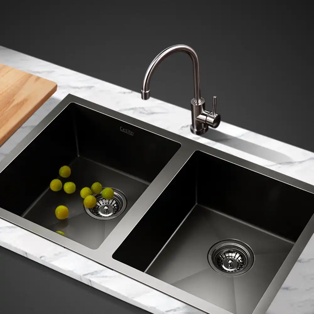 Cefito Kitchen Sink 77x45CM Stainless Steel Sink Sinks Handmade Black