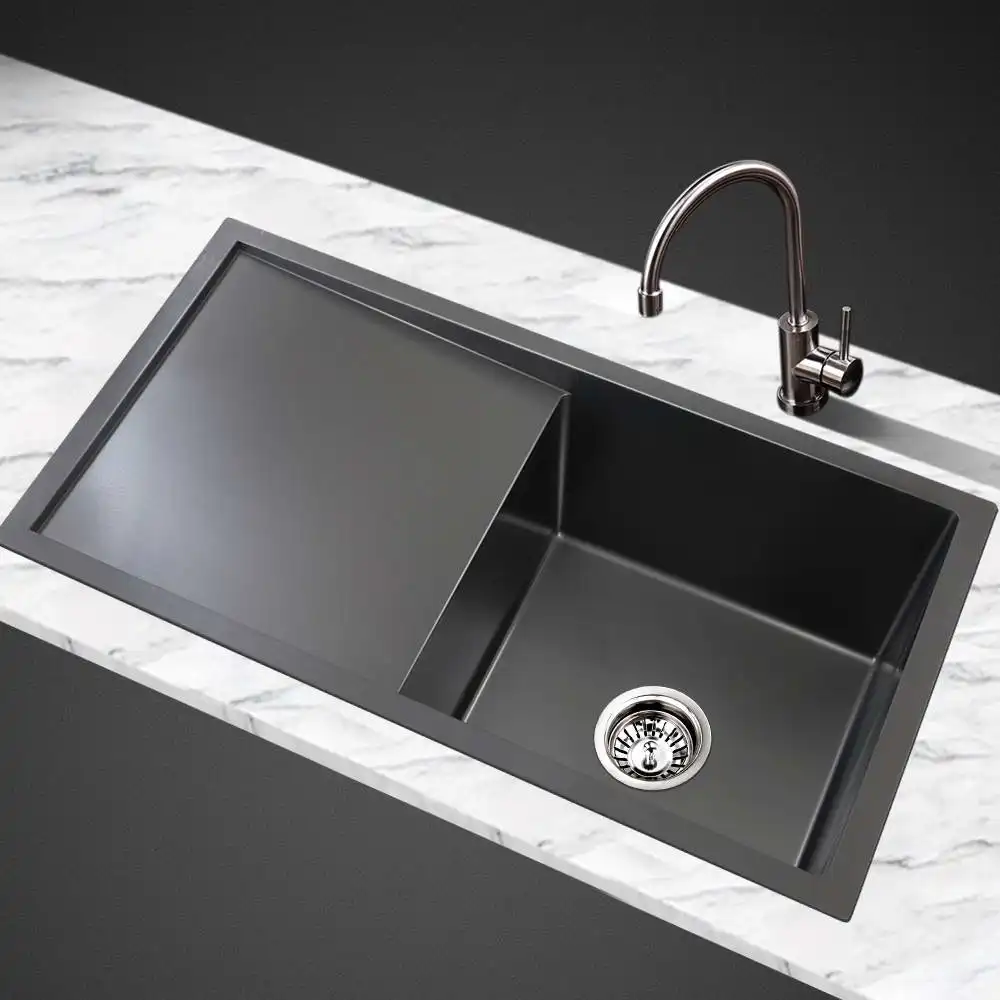Cefito Kitchen Sink 75x45CM Stainless Steel Sink Drain Strainer Handmade Black
