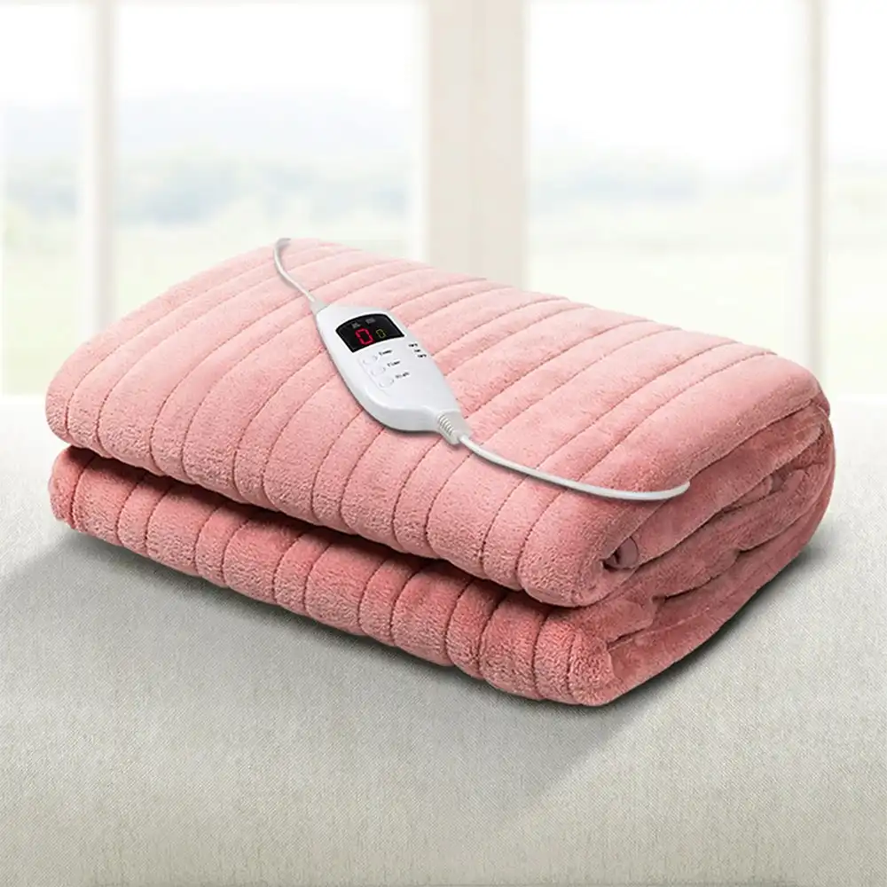 Giselle Bedding Heated Electric Throw Rug Snuggle Blanket Washable Fleece Remote Control Timer 9 Heat Settings Sofa Lounge Living Room Office Pink