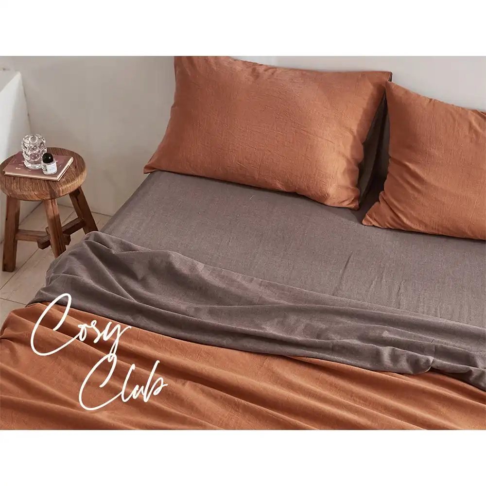 Cosy Club Bed Sheet Set Cotton Single Orange Grey