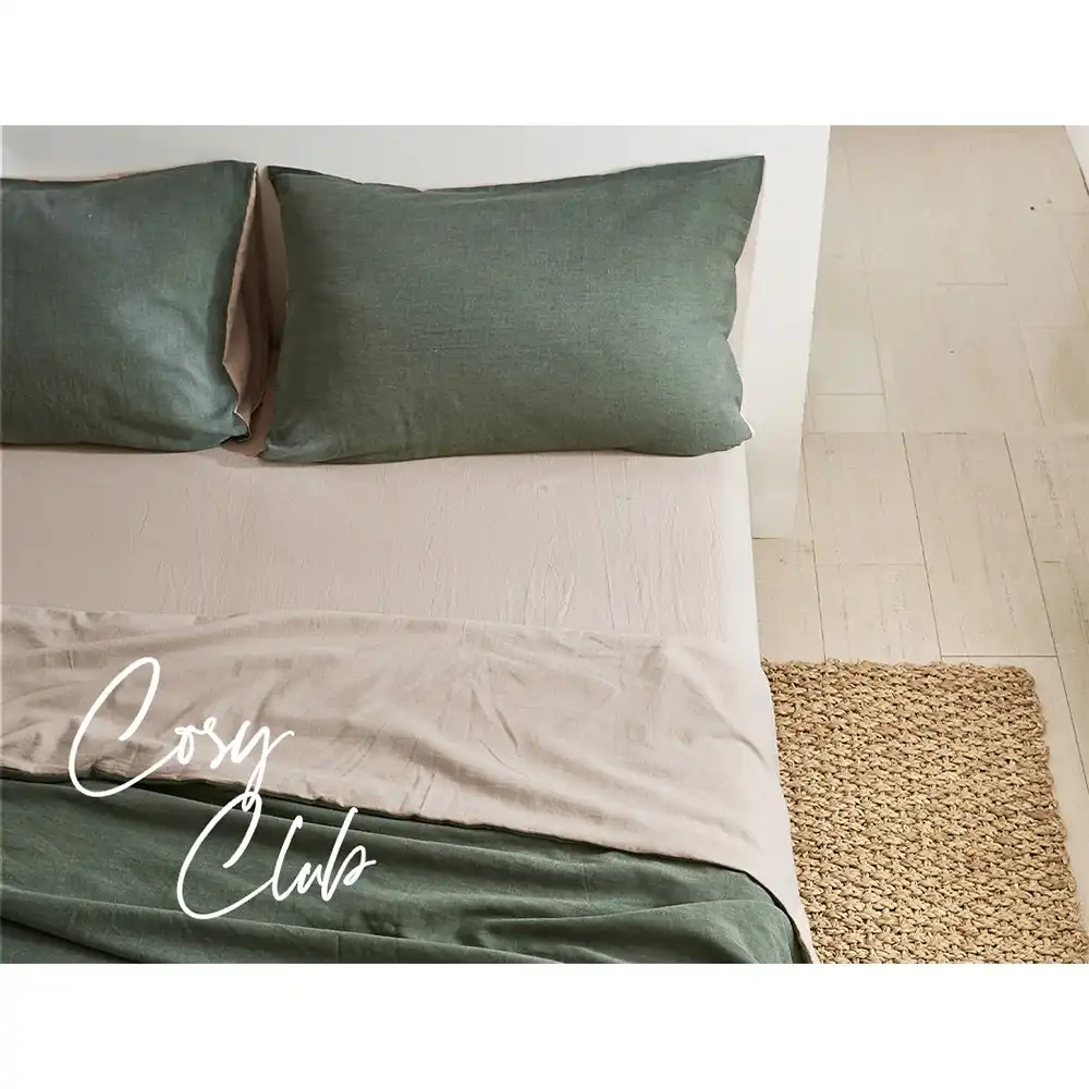 Cosy Club Bed Sheet Set Cotton Single Green Beige