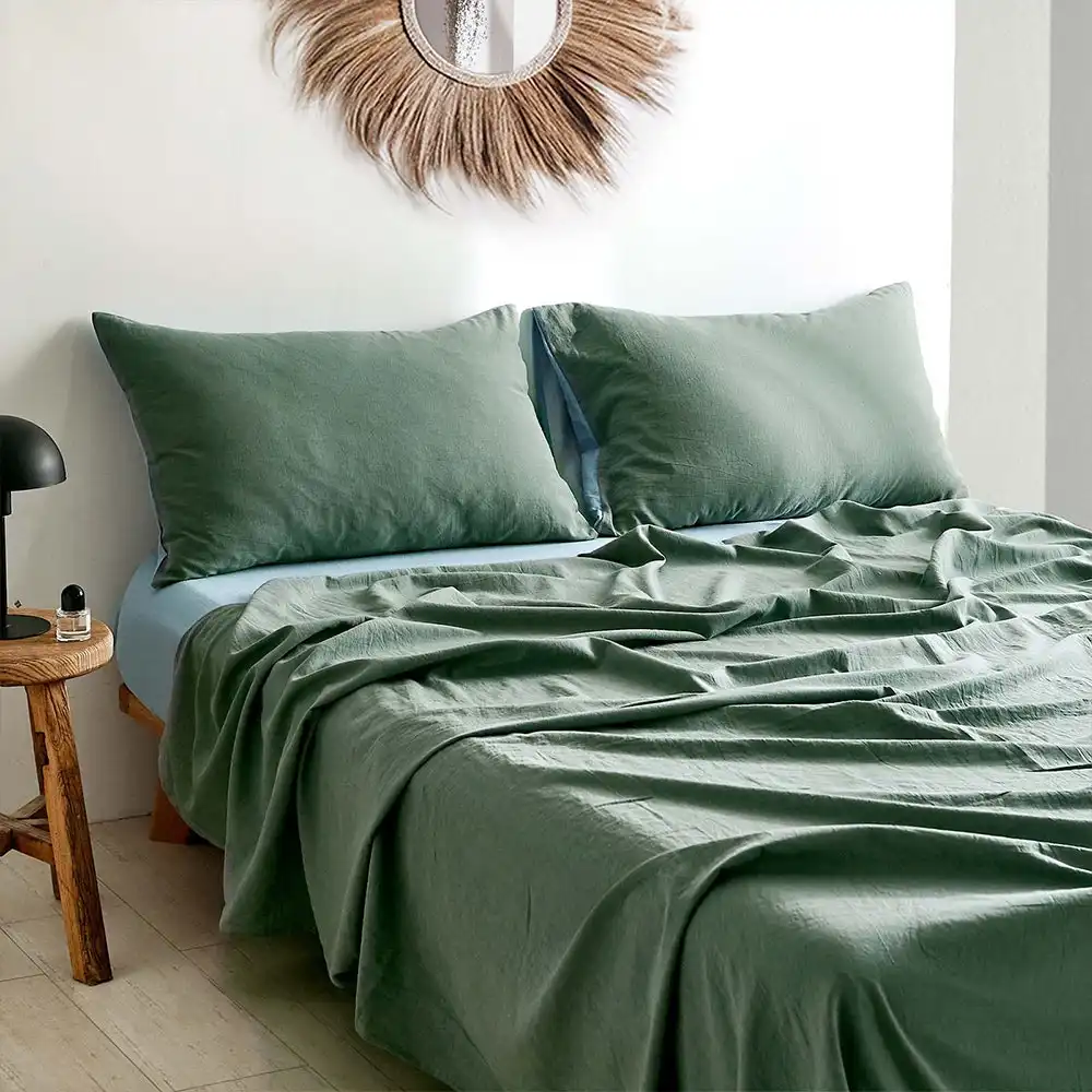 Cosy Club Bed Sheet Set Cotton Single Green Blue
