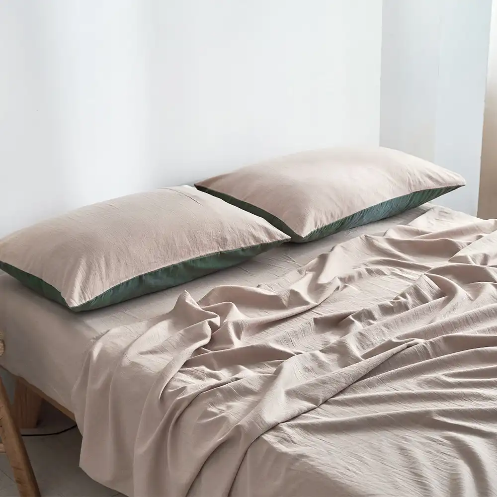 Cosy Club Bed Sheet Set Cotton Double Green Beige