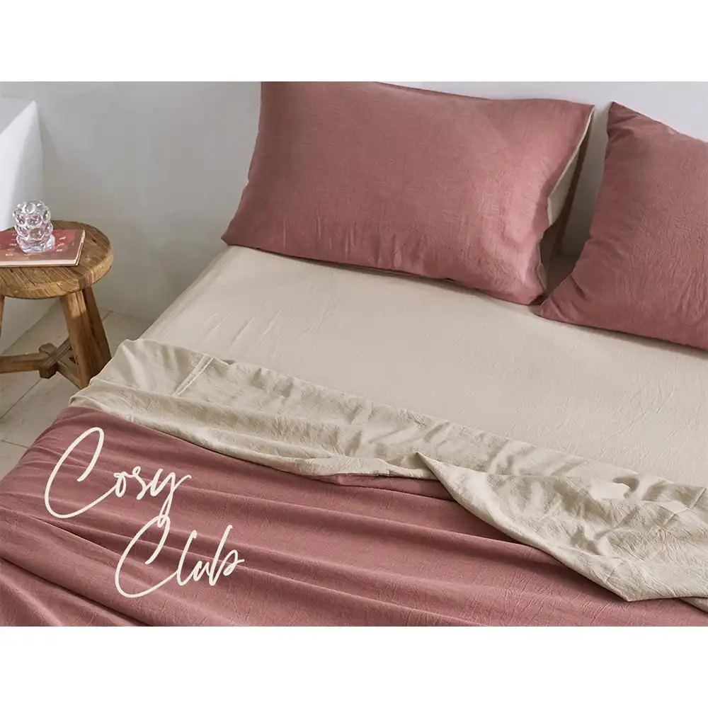 Cosy Club Bed Sheet Set Cotton Double Red Beige