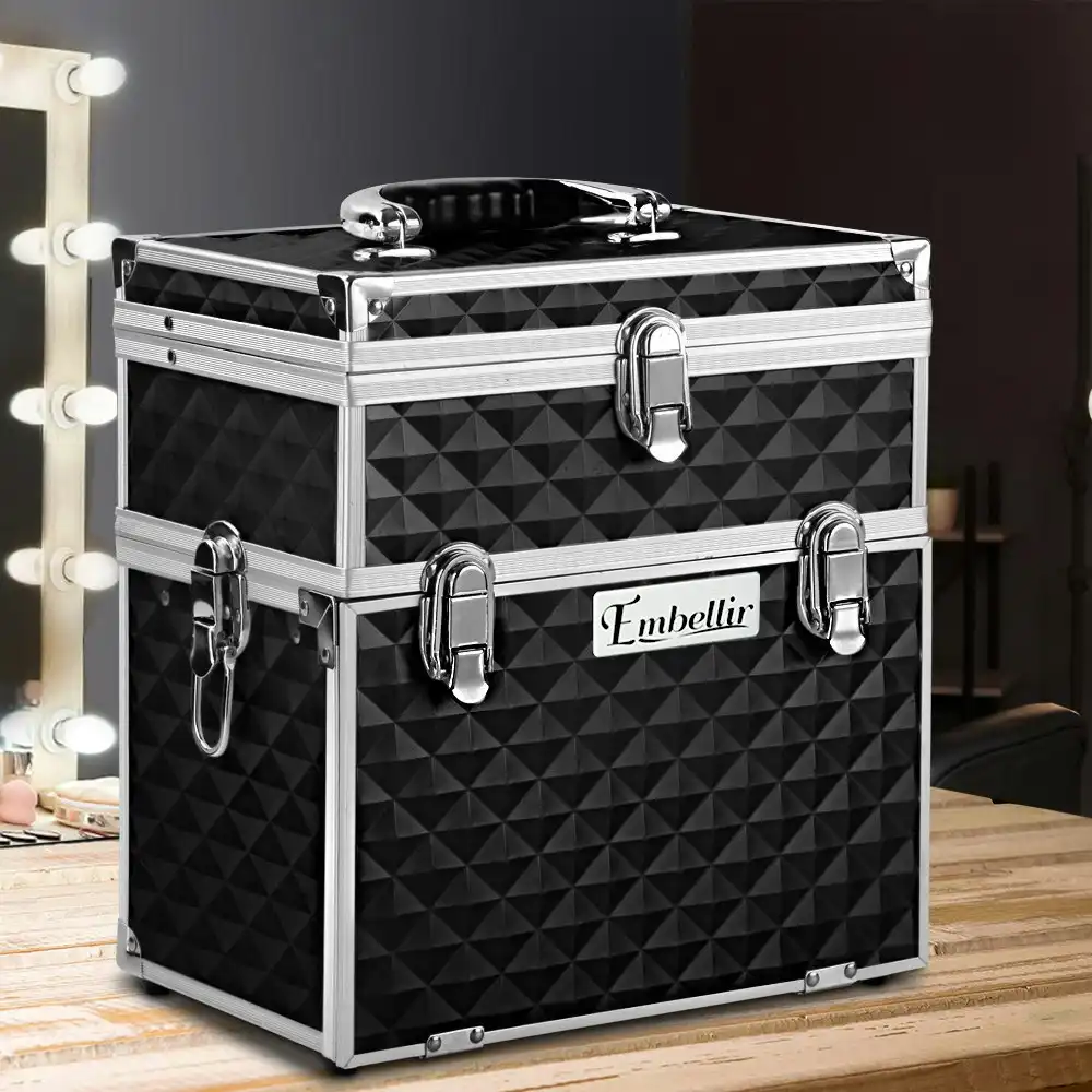 Embellir Makeup Case Beauty Case Portable Organiser Mirror Cosmetic Box - Diamond Black