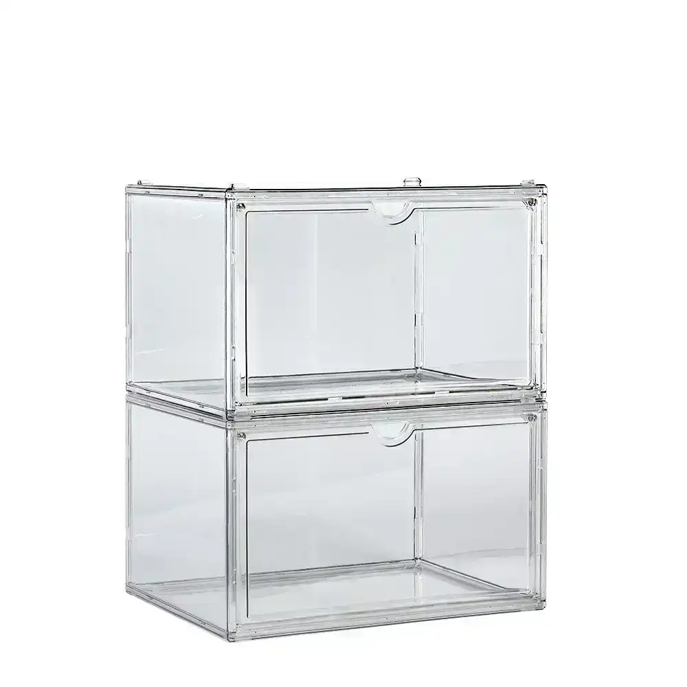 Furb 2PCS Shoe Display Box Clear Plastic Container Stackable Boxes Storage Case Shoe Sneaker Bins