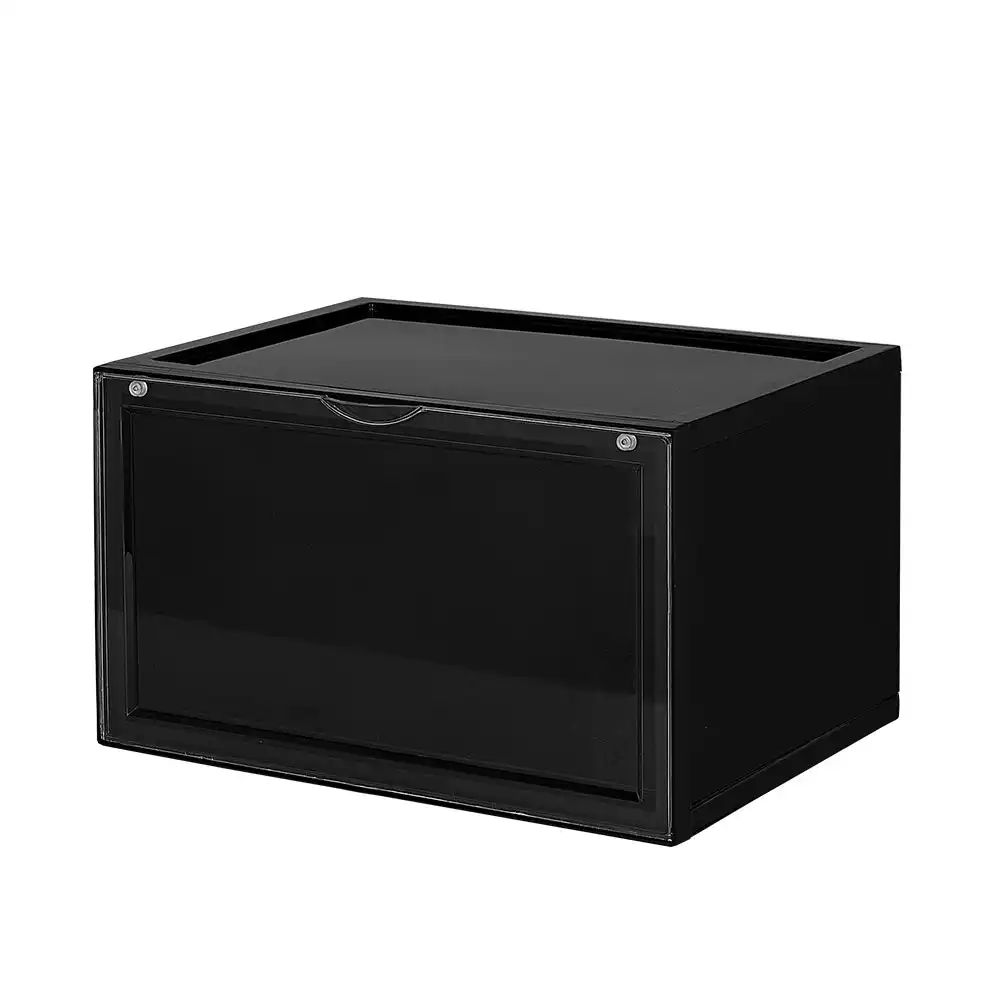 Furb 2PCS Shoe Display Box Plastic Container Stackable Boxes Storage Case Shoe Sneaker Bins Black