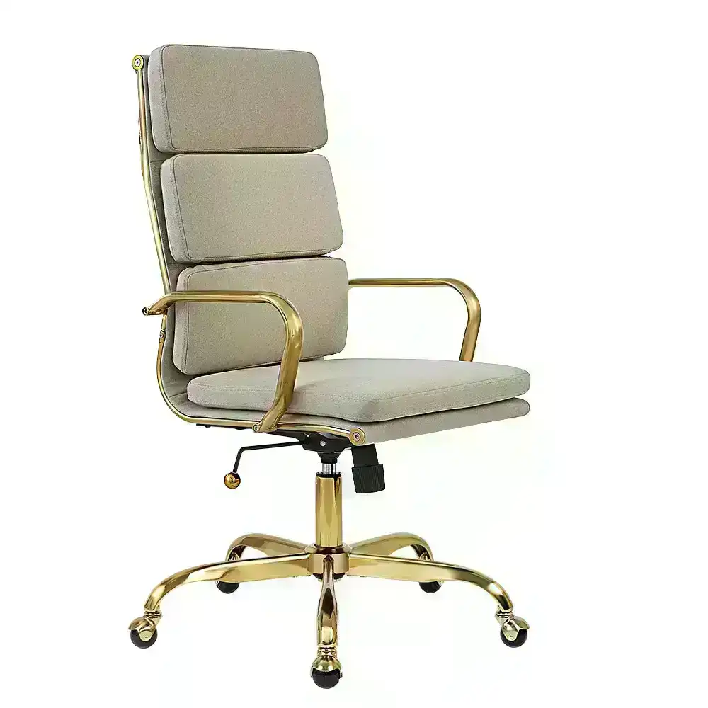 Furb Executive Office Chair High-Back Fabric Seat Gold Frame Beige