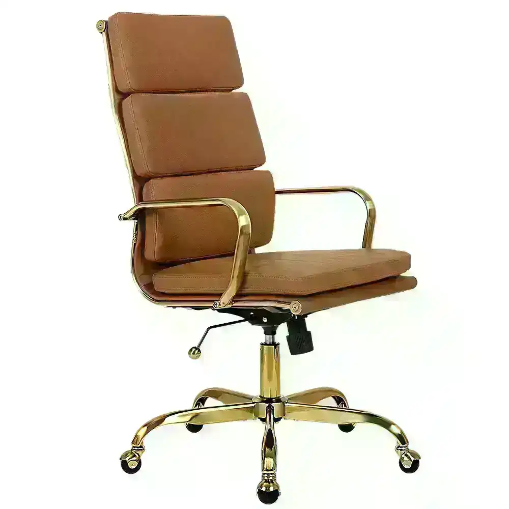 Furb Executive Office Chair High-Back PU Leather Seat Tan