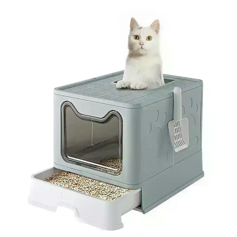 Taily Foldable Cat Litter Box Enclosed Kitty Toilet Hooded Tray Kit With Litter Scoop Large Green