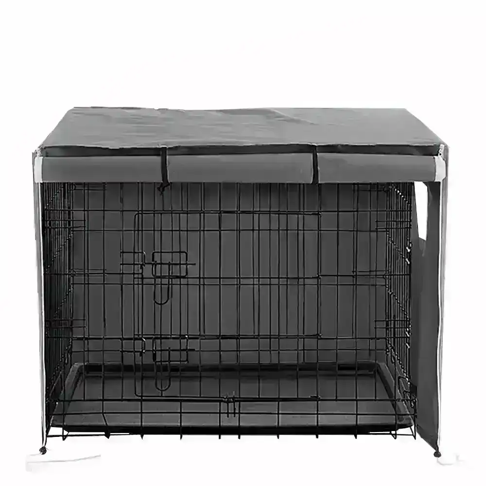 Taily 30" Dog Cage Pet Crate 3 Doors Collapsible Metal Kennel Rabbit Cat Puppy House W/ Tray & Cover