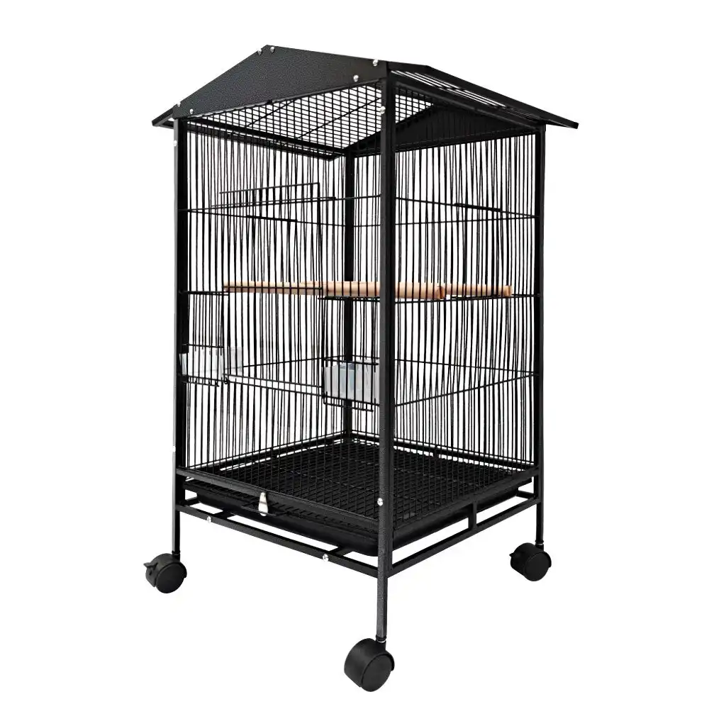 Taily 85CM Bird Cage Stand-Alone Aviary Budgie Perch Castor Wheel Large Cages w Removable Tray Black