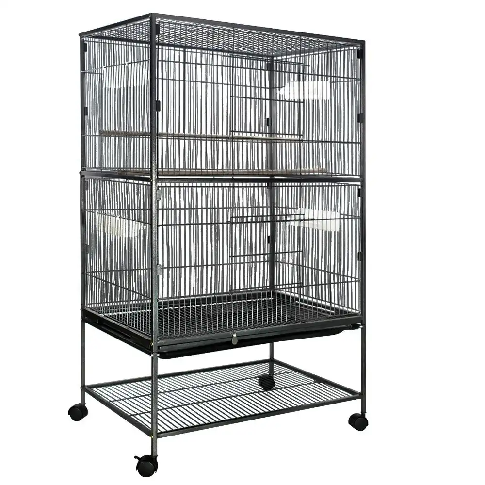 Taily Bird Cage Large Cages Stand-Alone Aviary Budgie Perch Castor Wheels Removable Tray Black 132cm