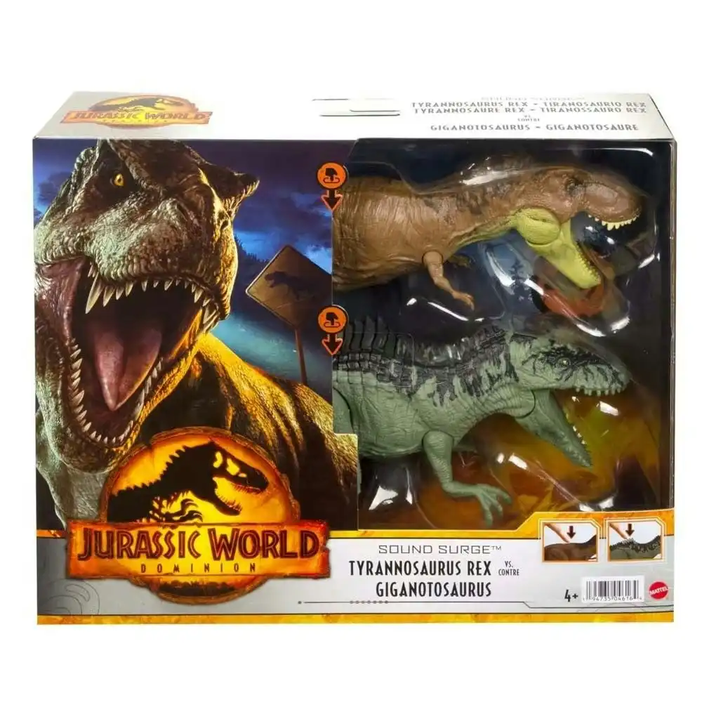 Jurassic World Dominion Sound Surge Tyrannosaurus Rex vs Giganotosaurus Dinosaur Figures 2 Pack