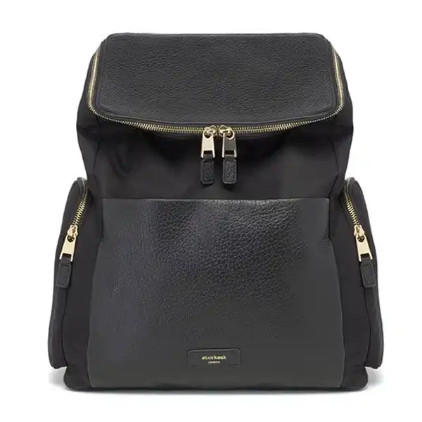 Storksak Alyssa Leather/Nylon Black Nappy Backpack