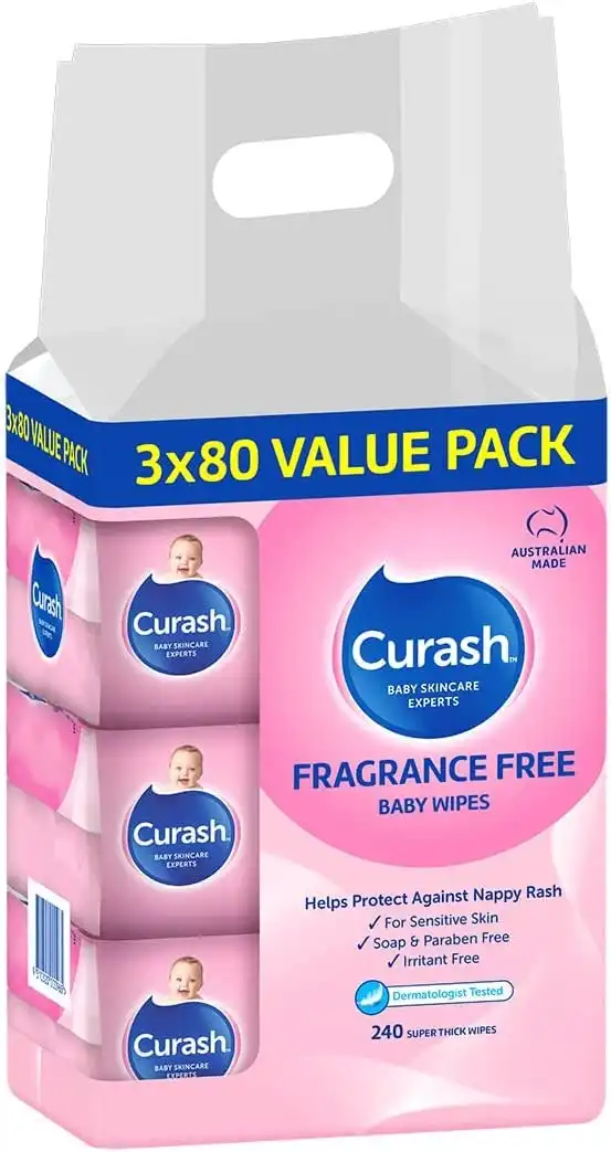 Curash Fragrance Free Baby Wipes 3x80 Pack