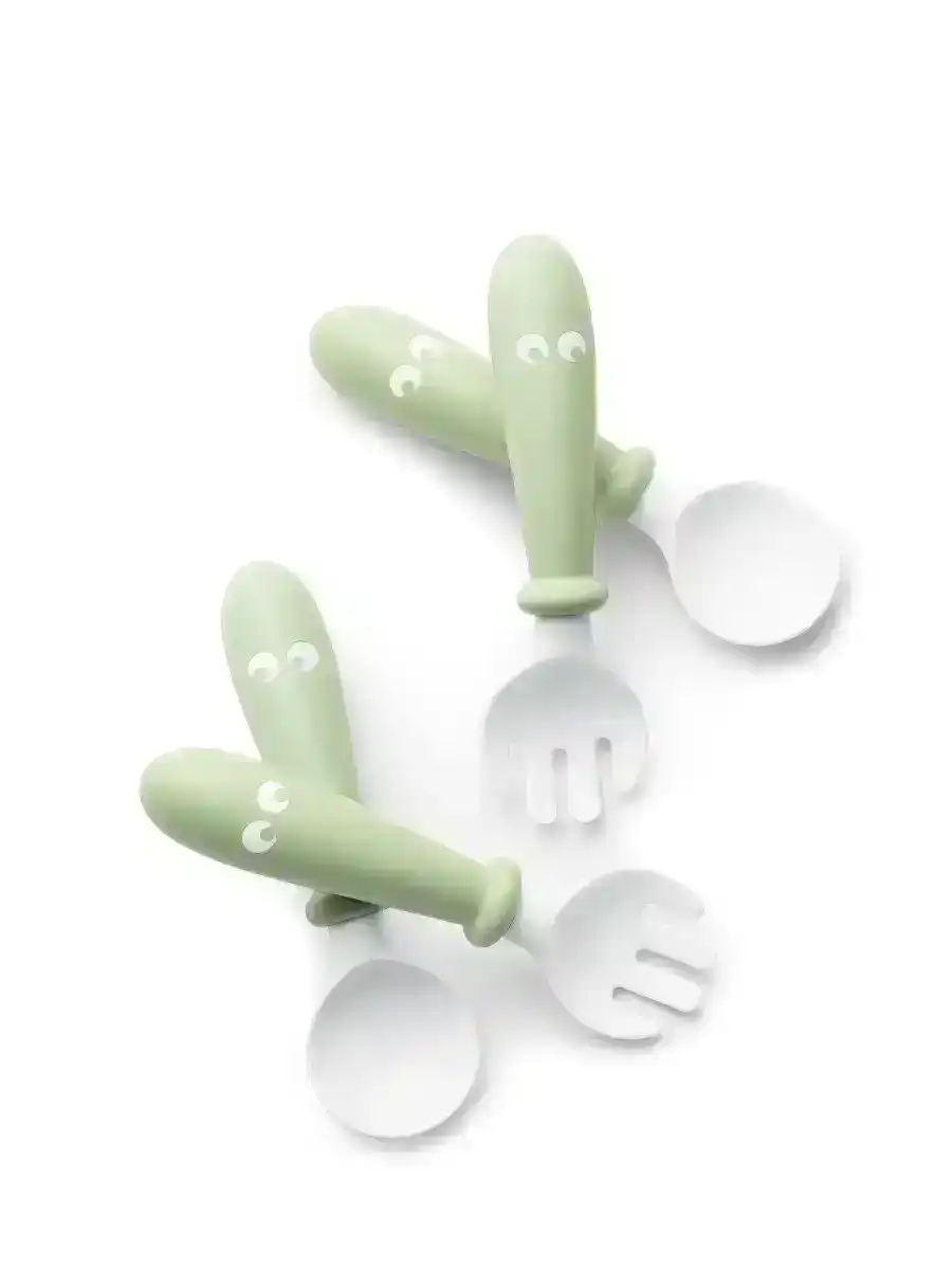 BabyBjorn Baby Spoon and Fork - Powder Green 4-pack