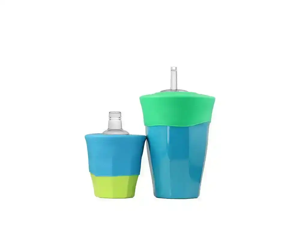 Cherub Baby Sippy, Straw and Teat Universal Silicone Stretch Lid Kit – Blue &amp; Green