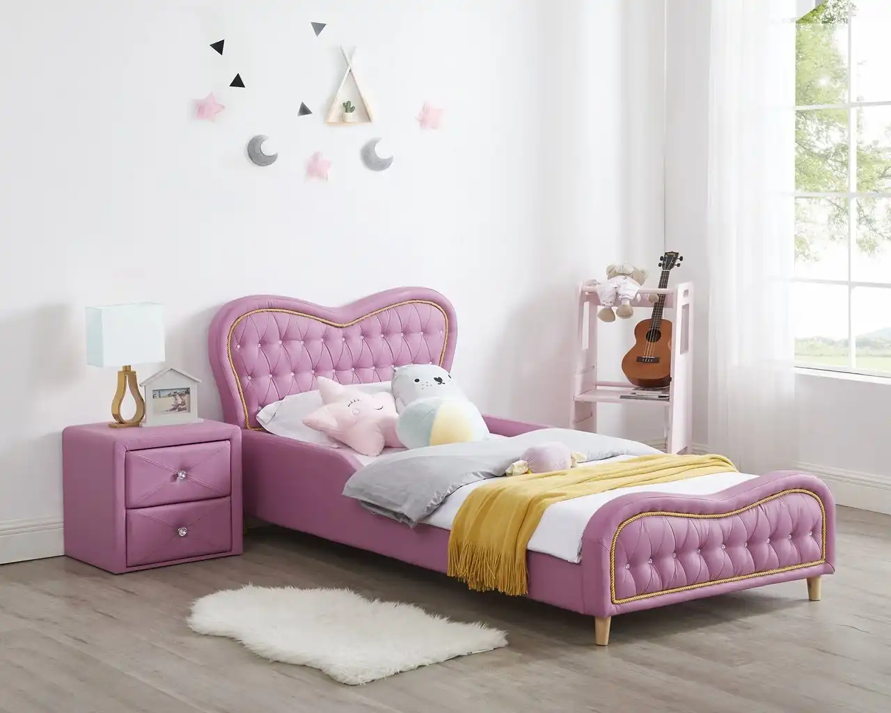 All 4 Kids Brooklyn Heart PU Leather Single Upholstered Bed - Pink