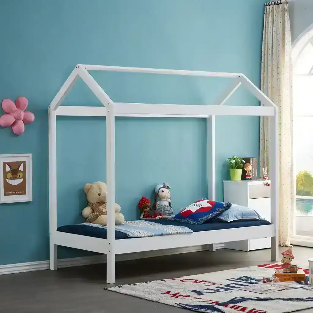 All 4 Kids Layla White Wooden House Single Bed