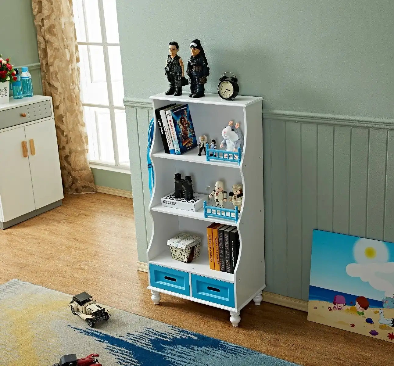All 4 Kids Gloria Blue Bookcase Book Shelf Storage Unit