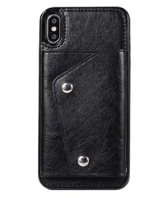 For iPhone X Luxury Leather Wallet Shockproof Case Cover | Black