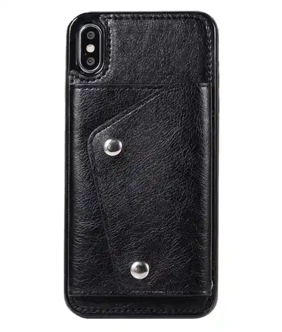 For iPhone XR Luxury Leather Wallet Shockproof Case Cover | Black