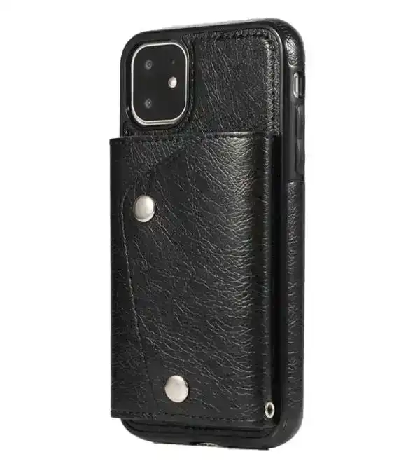For iPhone 11 Pro Max Luxury Leather Wallet Shockproof Case Cover | Black