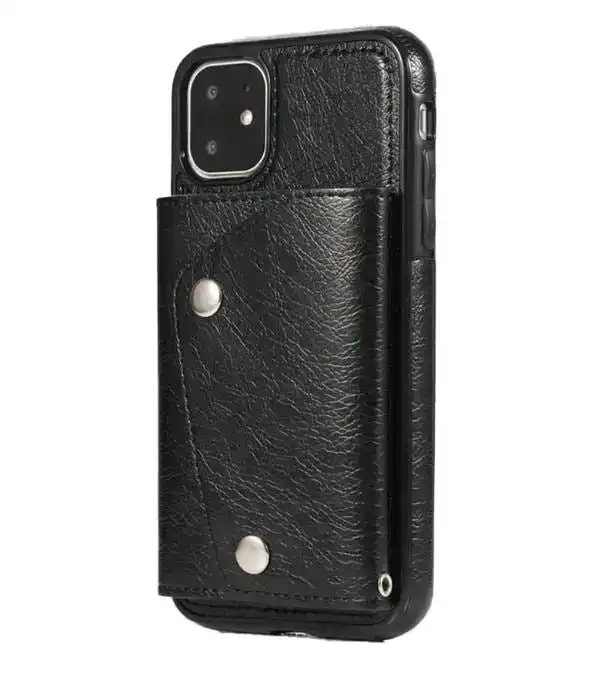 For iPhone 13 Luxury Leather Wallet Shockproof Case Cover | Black