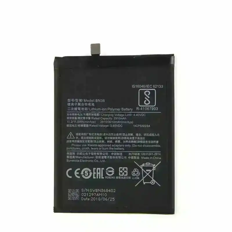 BN36 New Replacement Battery BN36 for Xiaomi Mi6X MI 6X A2 MiA2 100% Capacity