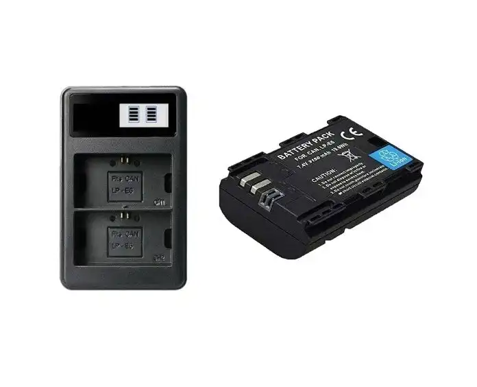 LP-E6 Battery + LCD Dual FAST Charger For Canon EOS 80D 70D 60D 7D 6D | Upgraded Capacity | Compatible with LP-E6N