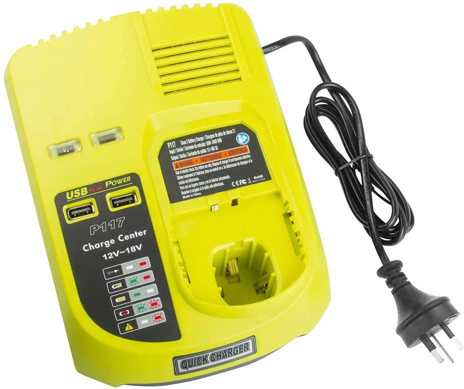 Ryobi One Plus Battery Charger P117 Replacement | 18V-12V Dual Chemistry IntelliPort