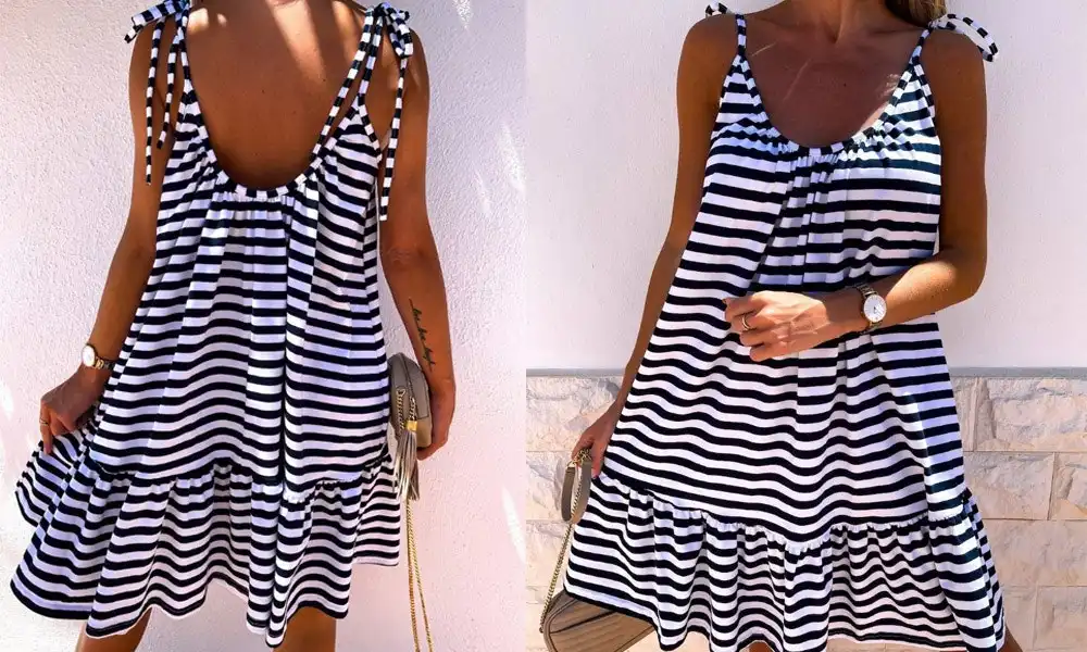 Summer Striped Dress - Navy