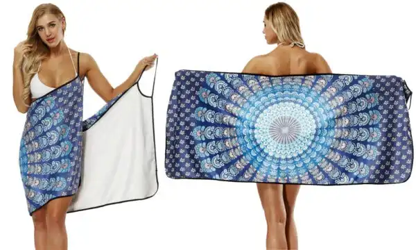 Women's Beach Towel 'Sand Free' Wrap Dress - Blue