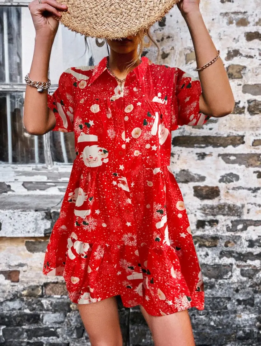 Women's Christmas Tiered Shirt Dress with Pockets - Red | My Shop Your Shop  | Lasoo