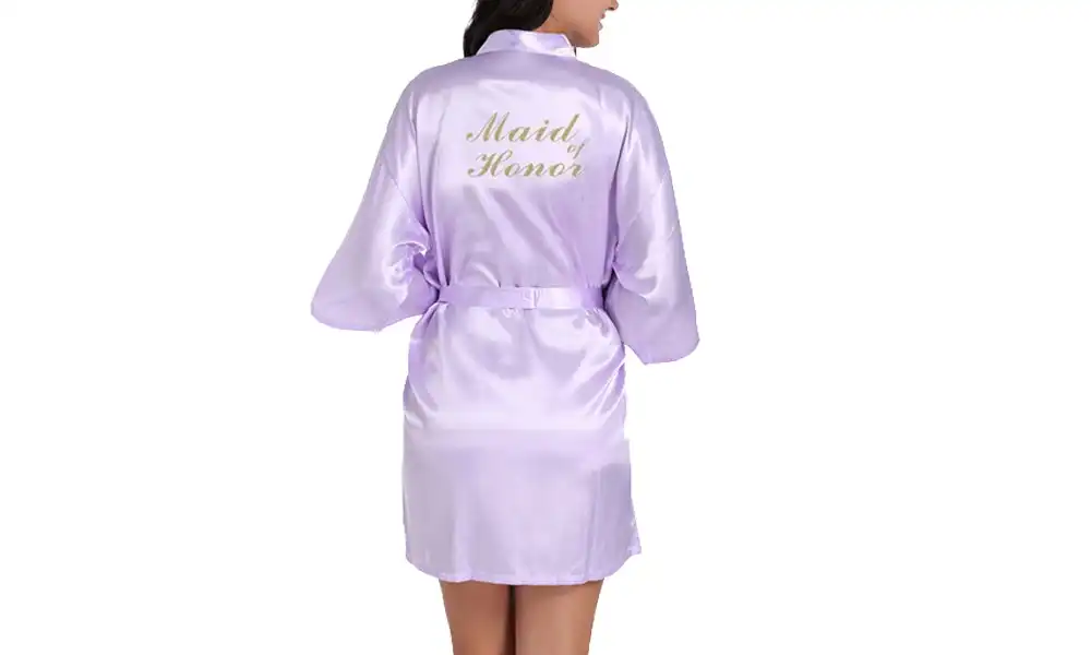 Women's Wedding Robe with Gold Glitter Print - Maid of Honor - Lilac