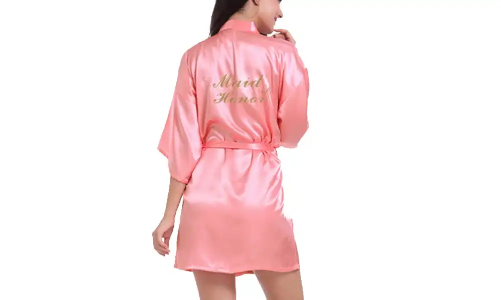 Women's Wedding Robe with Gold Glitter Print - Maid of Honor - Pink