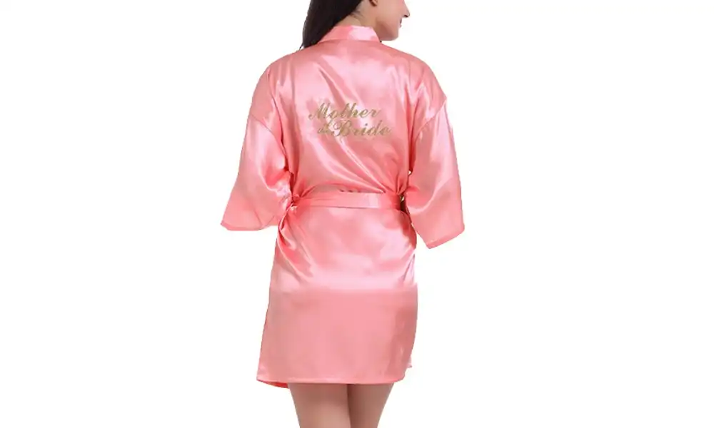 Women's Wedding Robe with Gold Glitter Print - Mother of the Bride - Pink