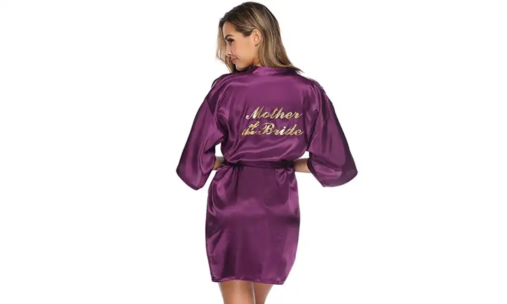 Women's Wedding Robe with Gold Glitter Print - Mother of the Bride - Purple