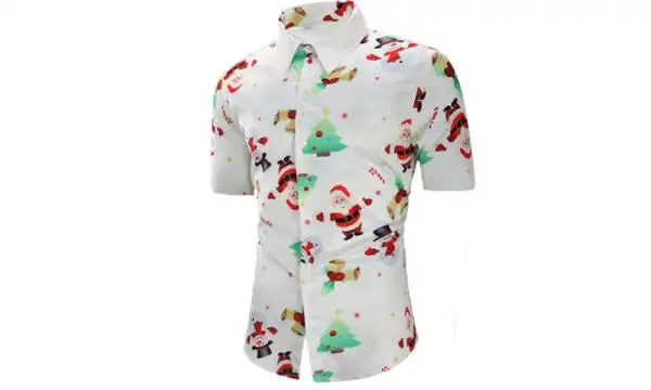 Men's Collared Short Sleeve Christmas Shirt - White