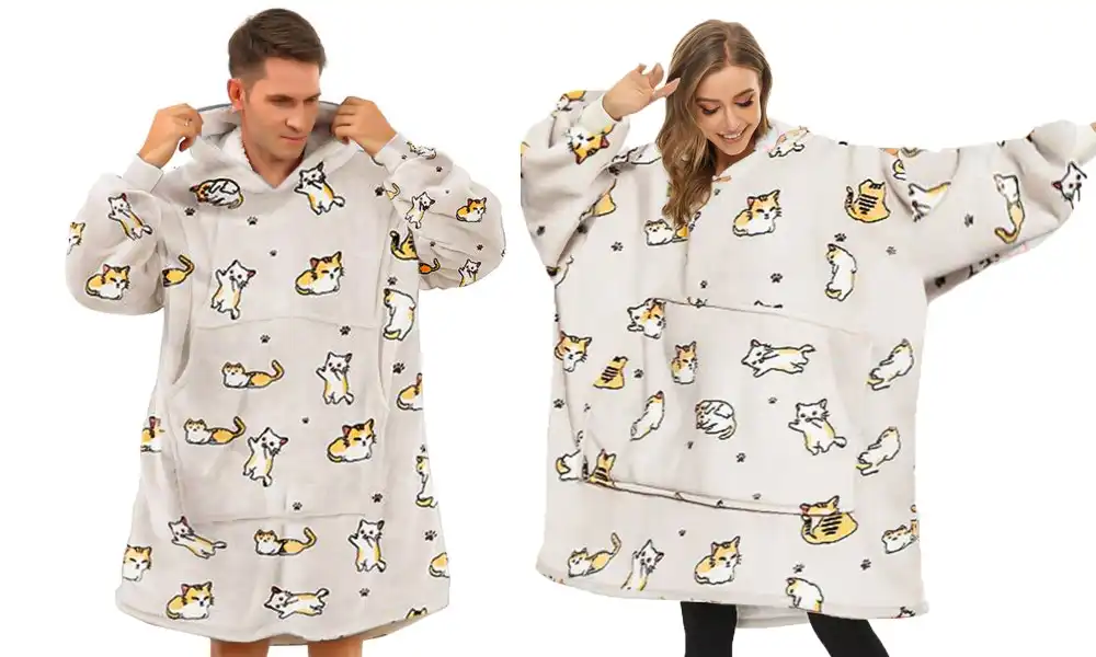 Oversized Plush Hooded Blanket - Cats