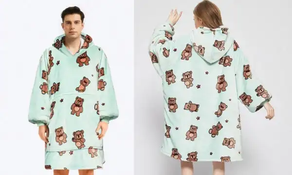 Oversized Plush Hooded Blanket - Teddy Bear