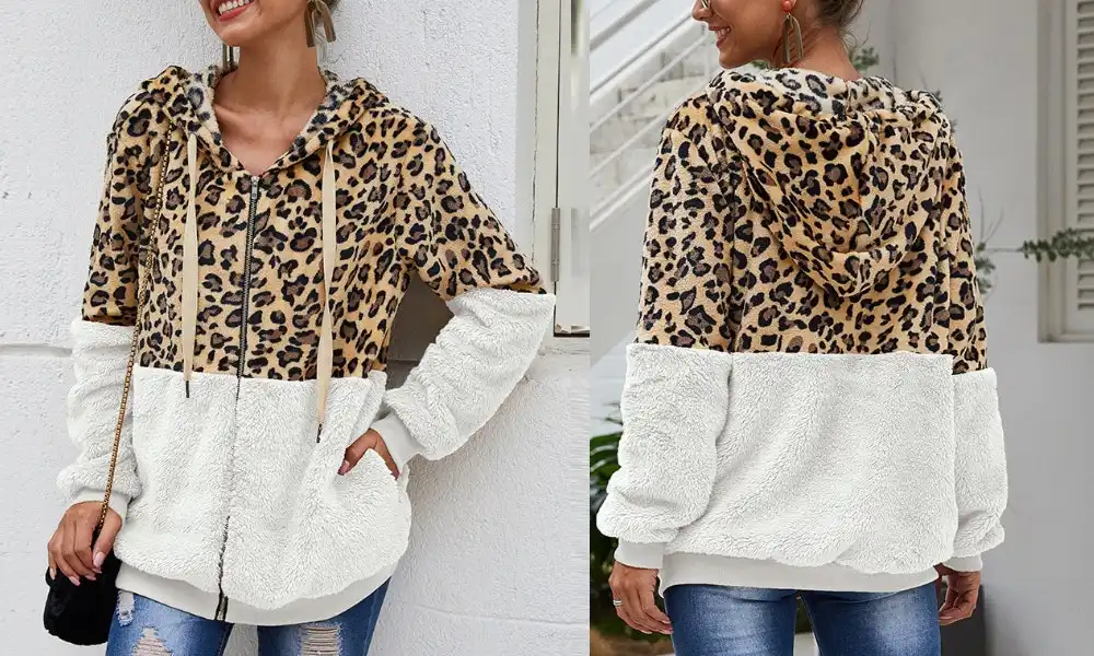 Women's Oversized Leopard Zip Hoodie - White