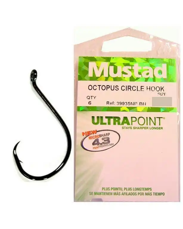 Mustad Octopus Circle Hooks - Qty 6 - 39935npnp - Chemically Sharpened Hooks