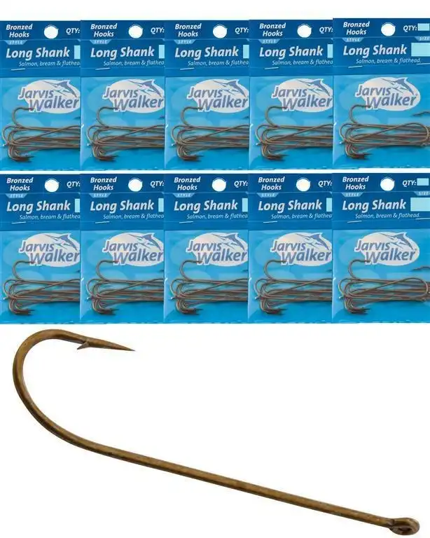 10 Pack of Jarvis Walker Bronze Long Shank Fishing Hooks