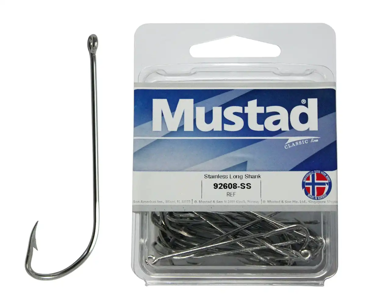 1 Box of Mustad 92647S Long Baitholder Stainless Steel Fishing Hooks