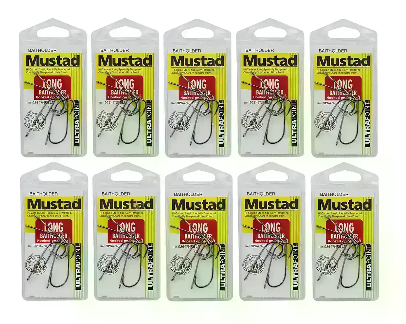 10 Packs of Mustad 92647NPBLN Long Baitholder Chemically Sharp