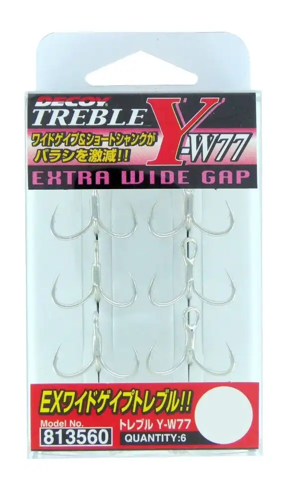 6 Pack of Decoy Y-W77 Extra Wide Gap Treble Fishing Hooks -Japanese Made Trebles