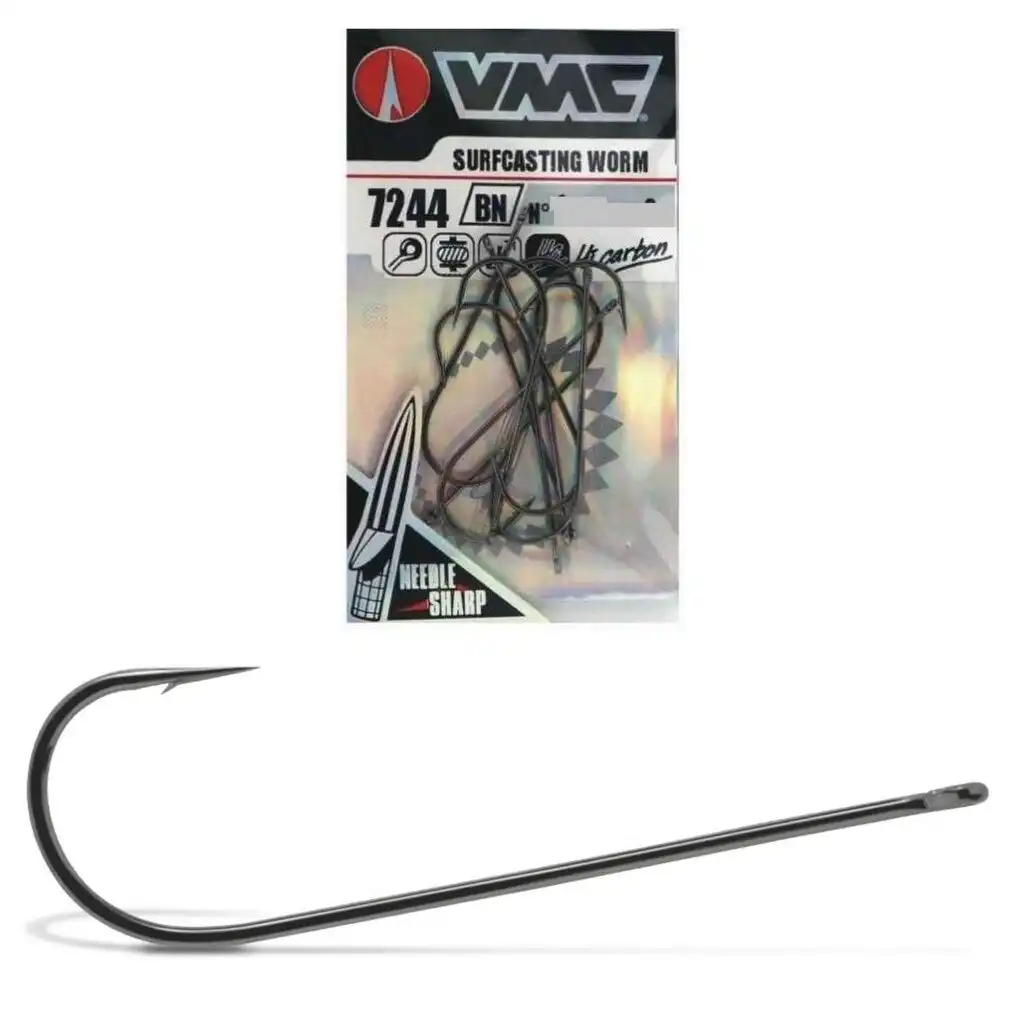 7 Pack of Size 2/0 VMC 7244 Surfcasting Worm Hooks-Black Nickel Long Shank  Hooks, Hooked Online